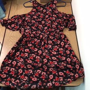 Women Express Floral Dress Cold Shoulder Elastic Waistband Liteweight Size Small